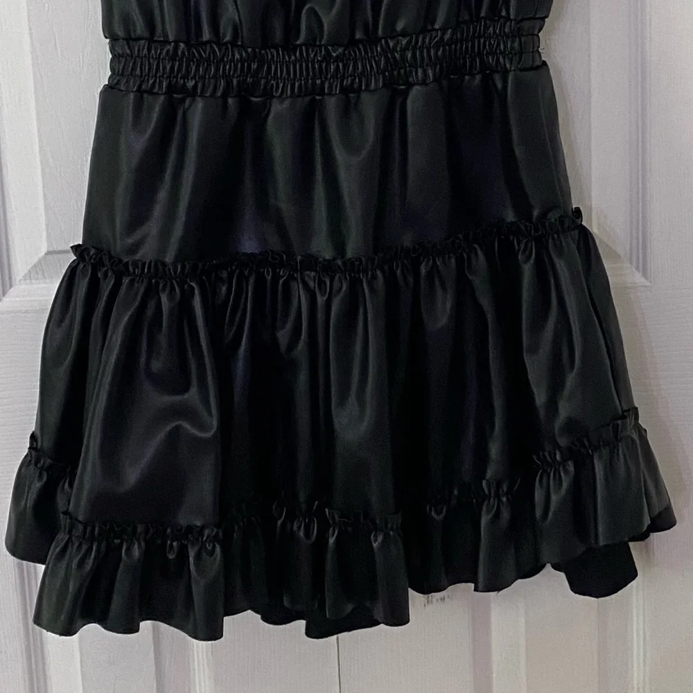 MISA LOS ANGELES Elegant Black Vegan Faux Leather Ruffled Dress S - Picture 5 of 10